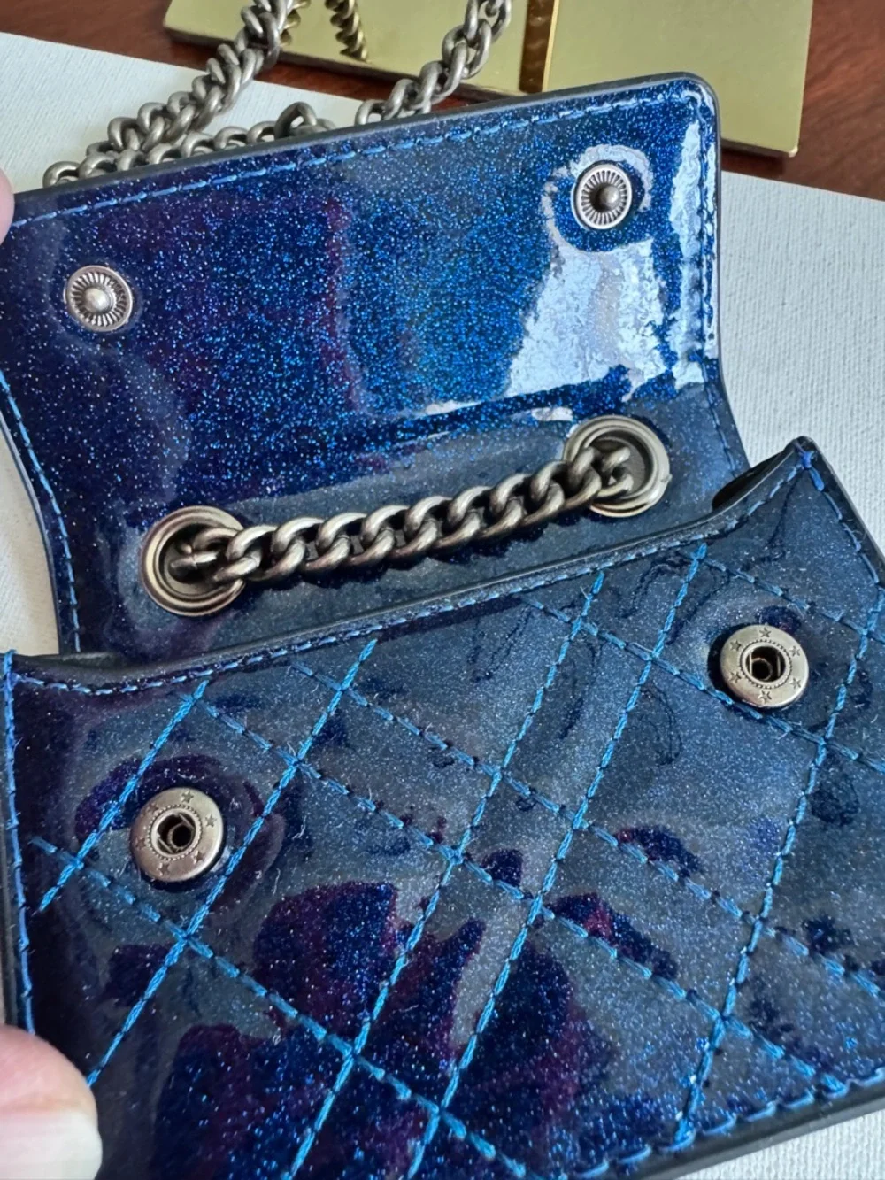 Kurt Geiger London Micro Braxton  Quilted Mini Shoulder Bag in Navy Blue,NWOT - Picture 6 of 10